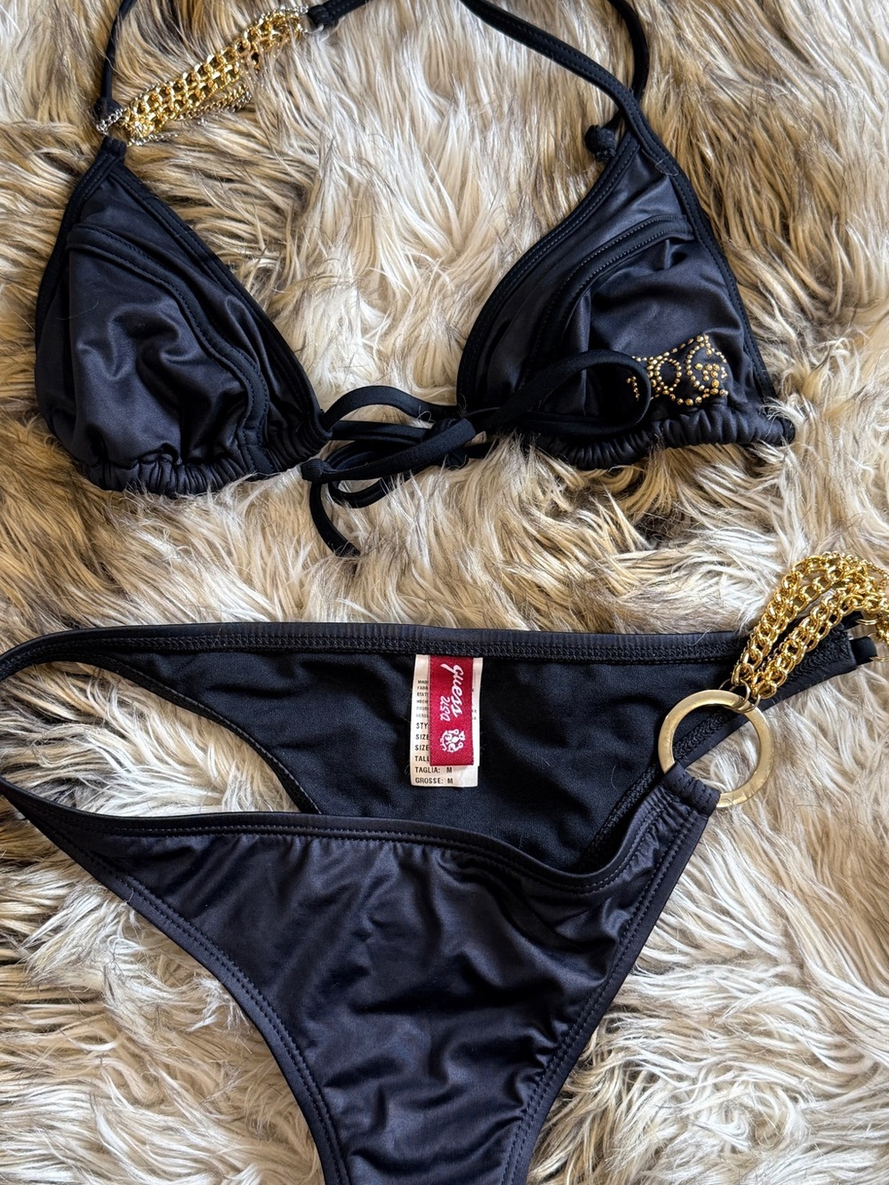 Vintage Y2K Guess Black Chain-Accent Triangle Bikini Set (S) - Picture 2 of 10